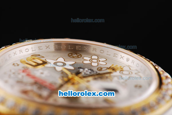 Rolex Datejust II Oyster Perpetual Automatic Movement Silver/Flower Dial with RG/Diamond Bezel-Two Tone Strap - Click Image to Close